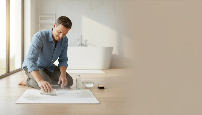 Nettoyer un tapis de bain diatomite: ponçage et détartrage - Image de couverture