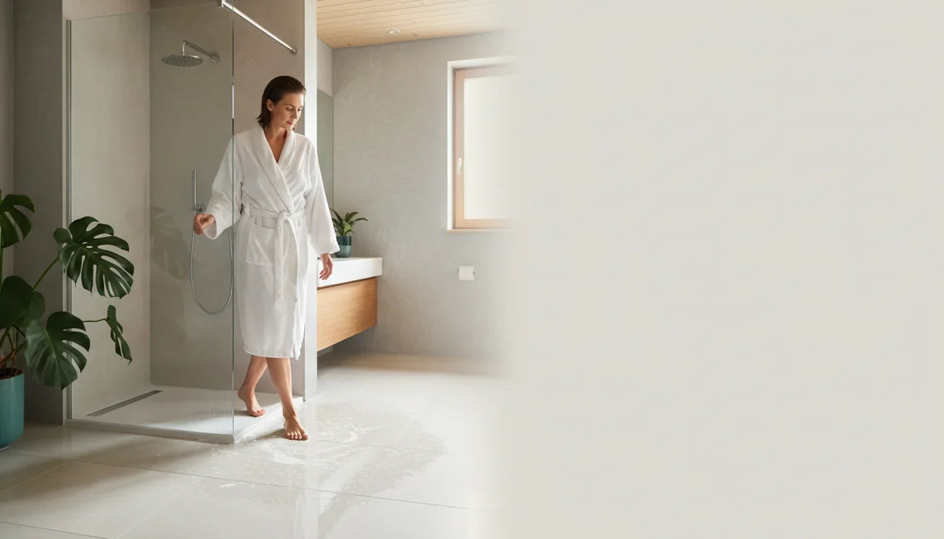 Sol de salle de bain glissant après la douche: que faire ? - Image de couverture