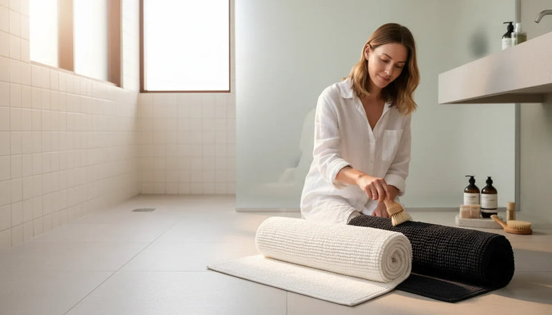 Tapis de bain blanc ou noir: traces, entretien et déco - Image de couverture