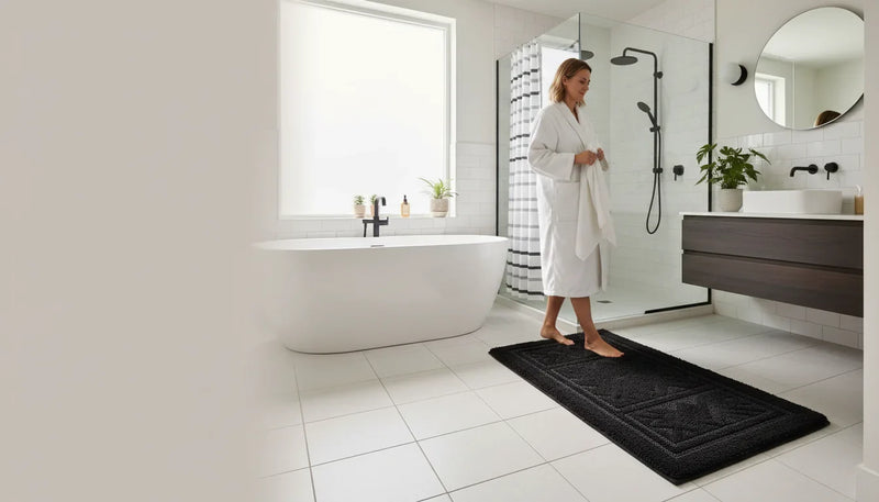 Tapis de bain noirs élégants pour salle de bain moderne - Image de couverture
