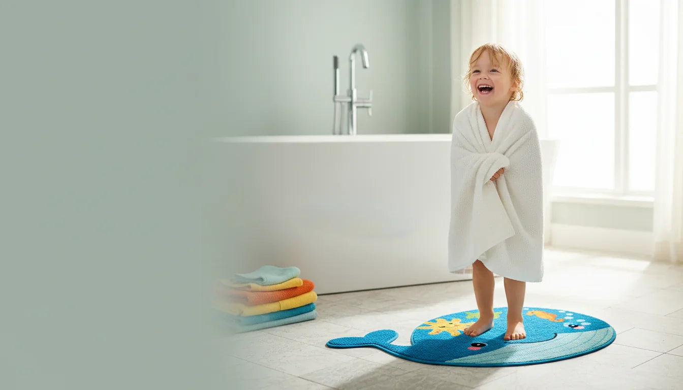 Tapis de bain originaux: motifs fun pour salle de bain enfant - Image de couverture