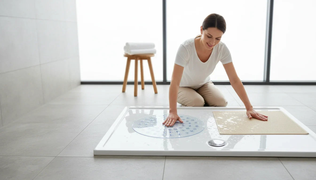 Tapis de douche antidérapant à ventouses vs dos latex - Image de couverture