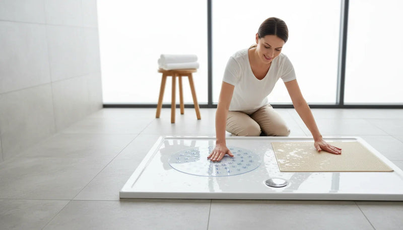 Tapis de douche antidérapant à ventouses vs dos latex - Image de couverture