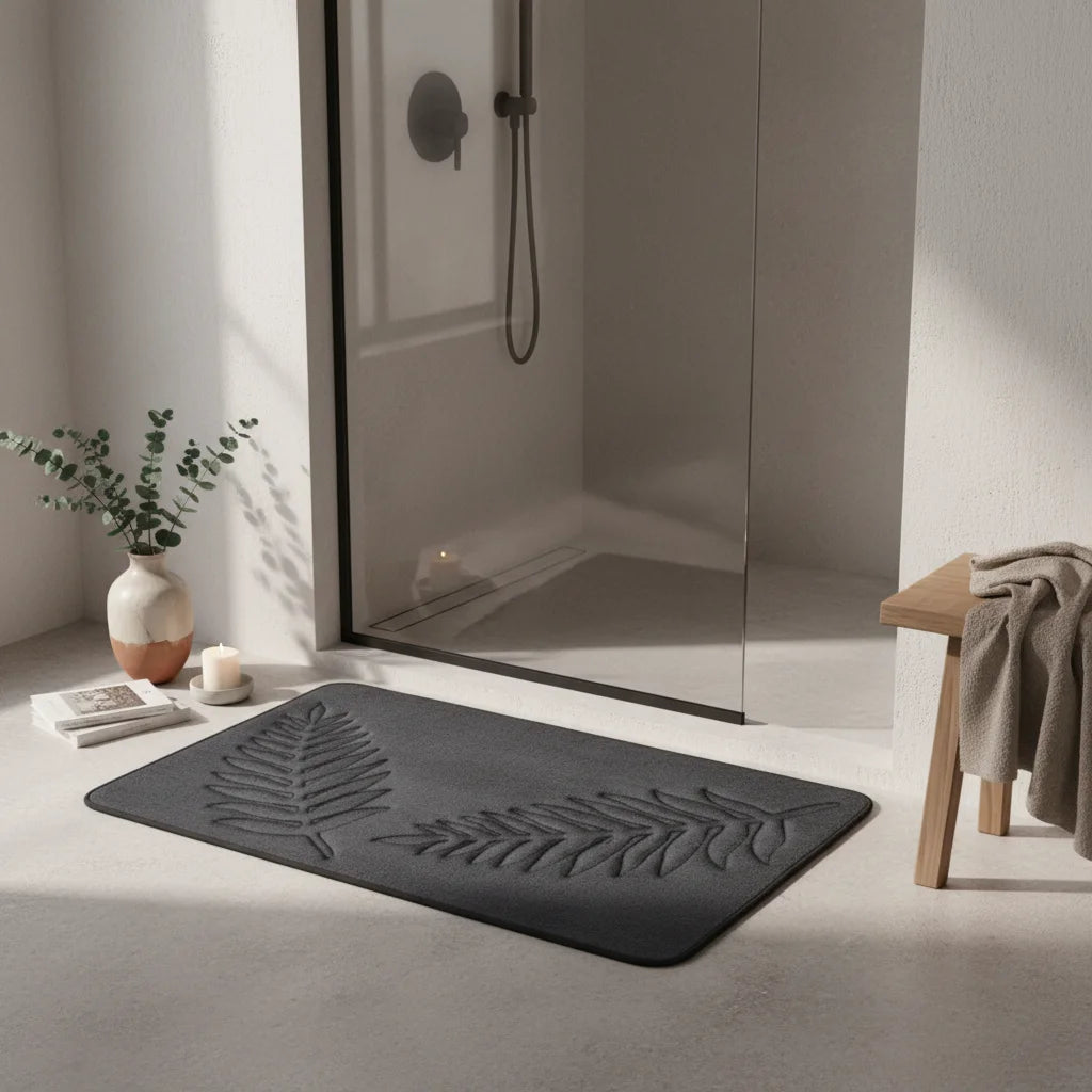 Design Vegetal Tapis De Bain Gris Anthracite
