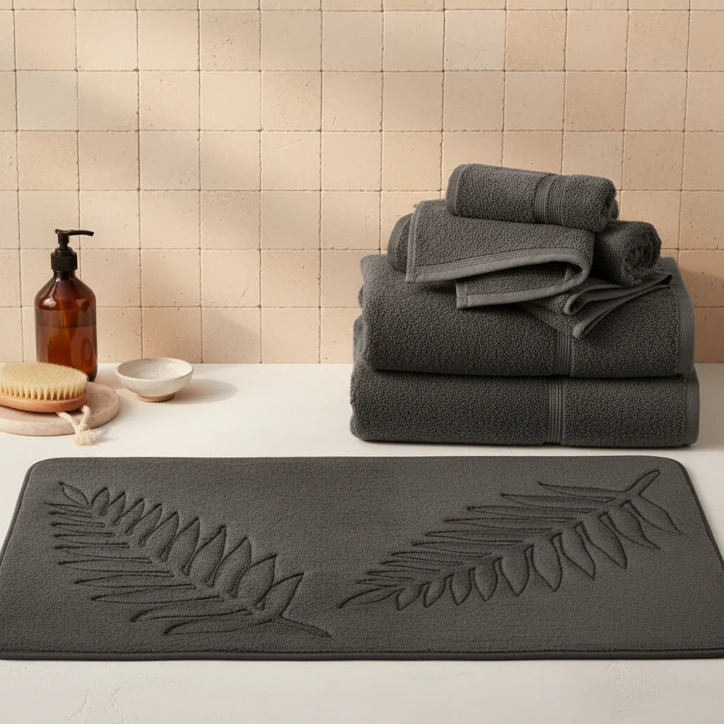 Design Vegetal Tapis De Bain Gris Anthracite