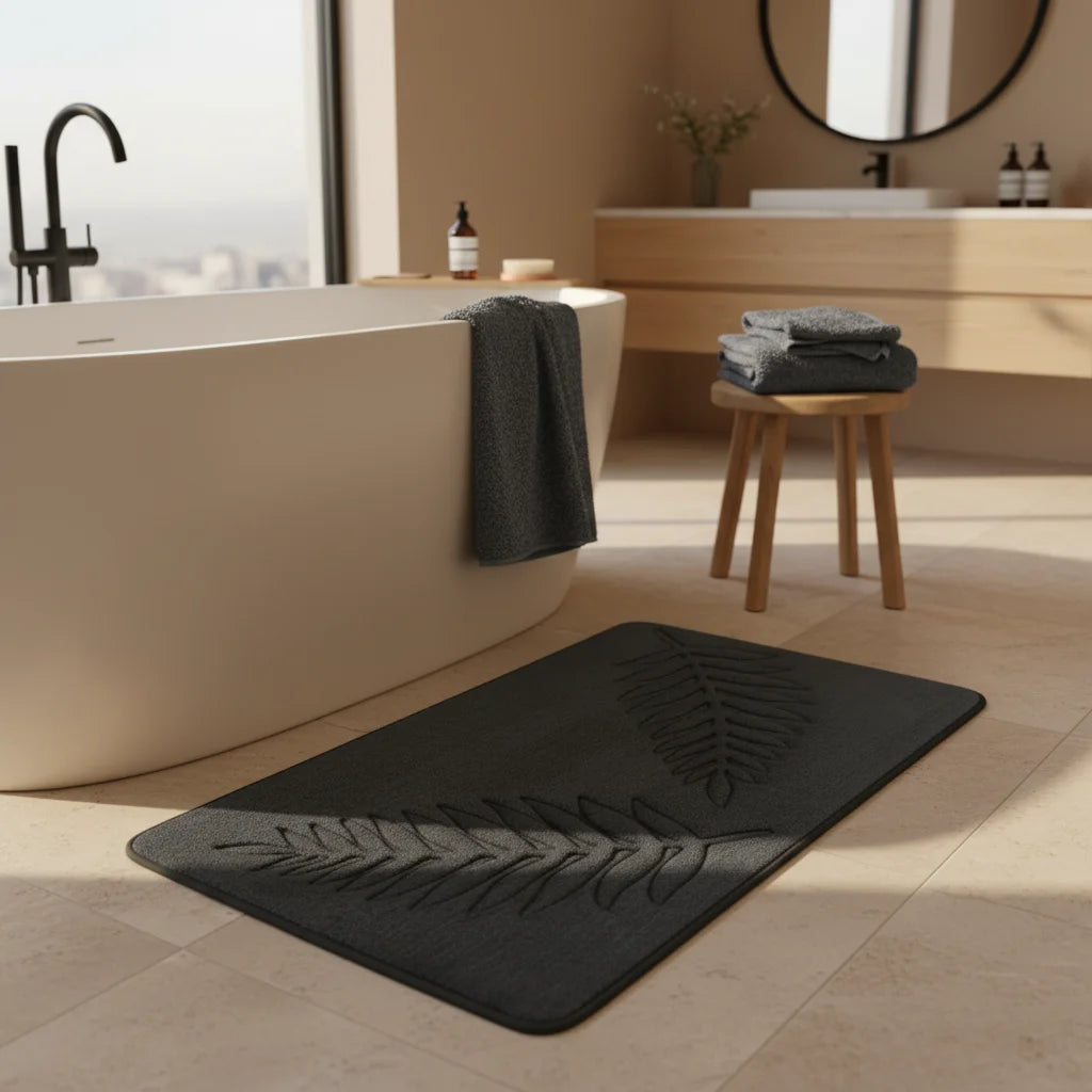Design Vegetal Tapis De Bain Gris Anthracite