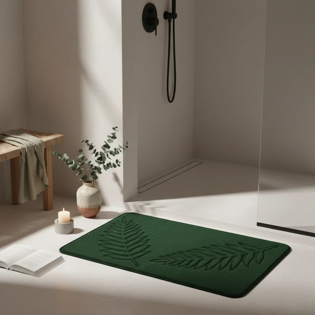 Design Vegetal Tapis De Bain Vert Sapin