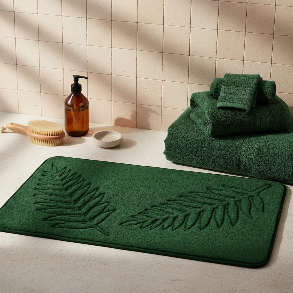 Design Vegetal Tapis De Bain Vert Sapin