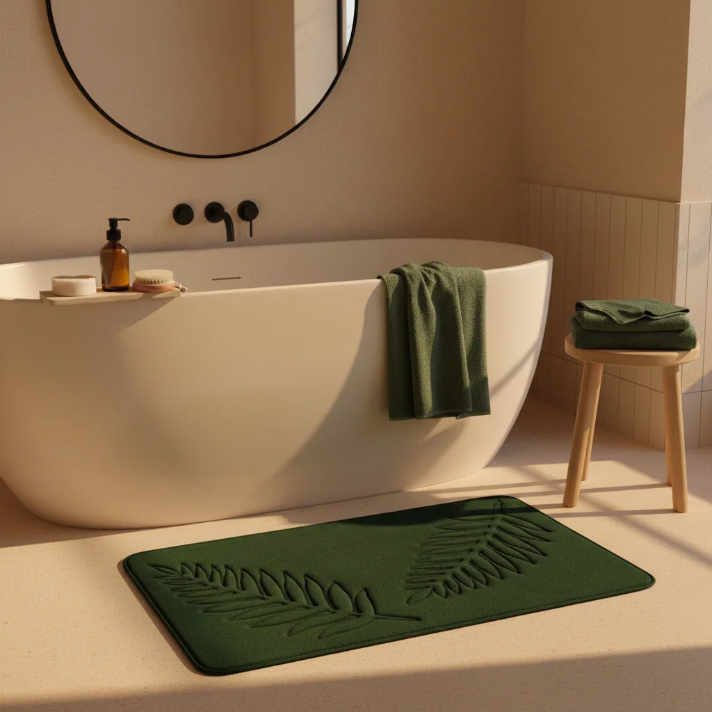 Design Vegetal Tapis De Bain Vert Sapin