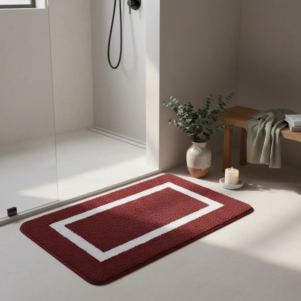 Grand Tapis Absorbant pour Salle de Bain Rouge bordeaux