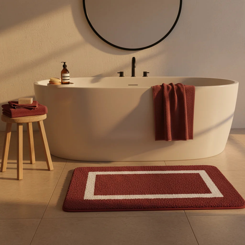 Grand Tapis Absorbant pour Salle de Bain Rouge bordeaux