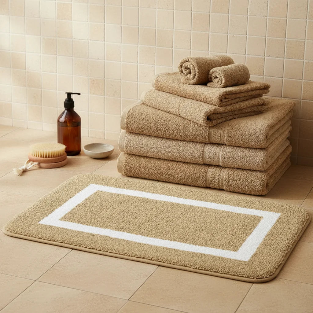 Grand Tapis Absorbant pour Salle de Bain Beige Sable