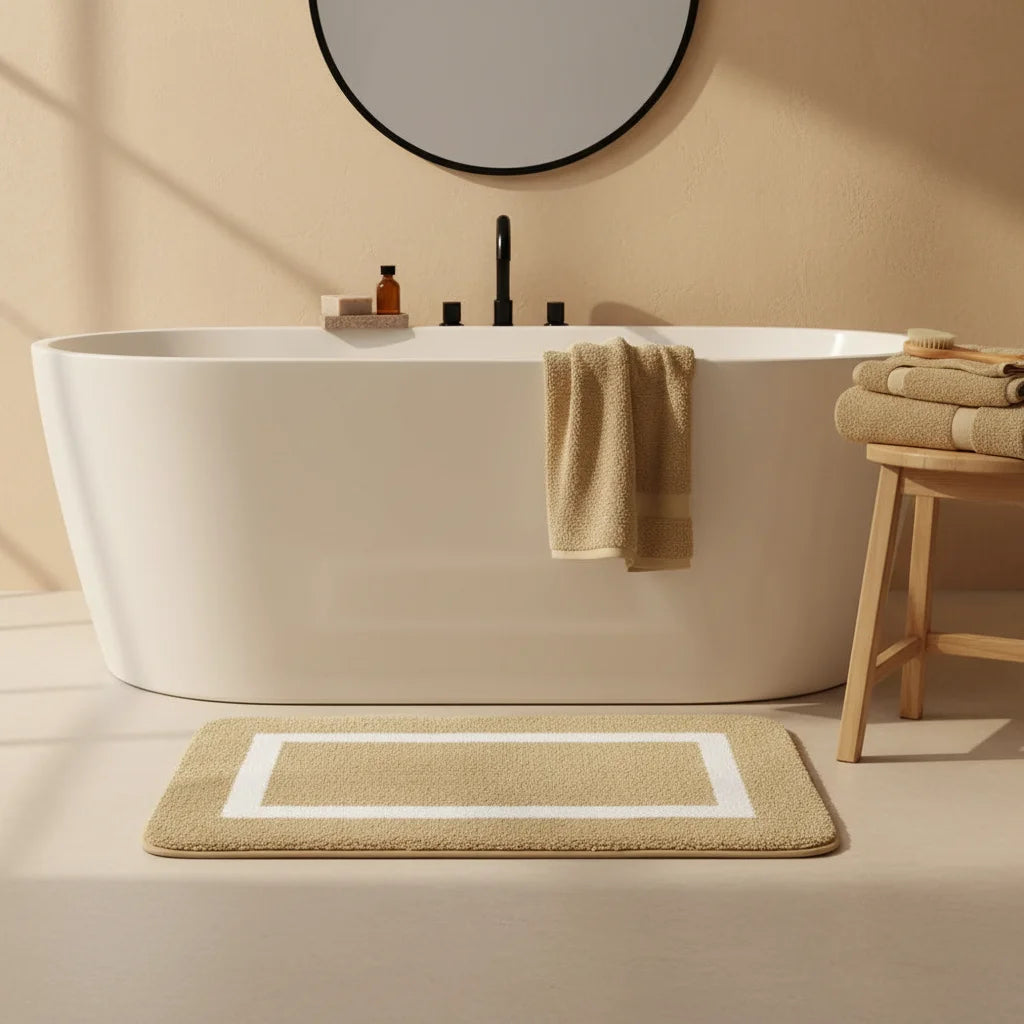 Grand Tapis Absorbant pour Salle de Bain Beige Sable