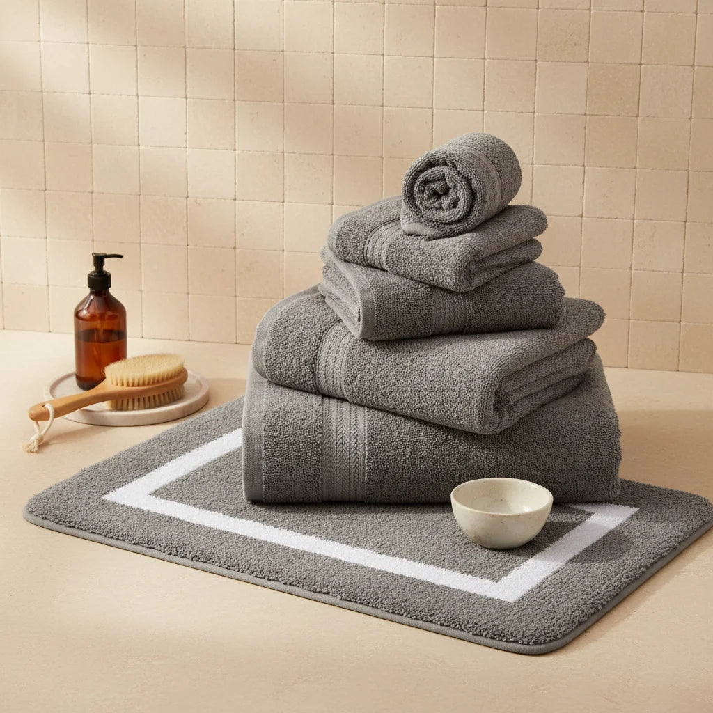 Grand Tapis Absorbant pour Salle de Bain Gris Perle