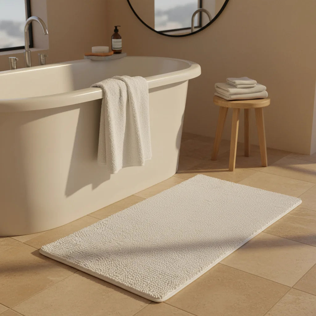 Grand Tapis de Bain Blanc 60x180cm