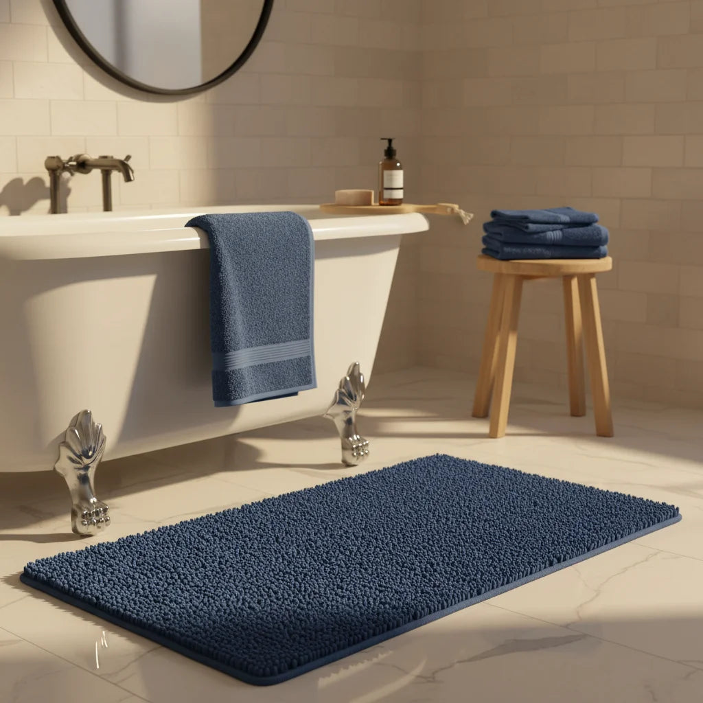 Grand Tapis de Bain Bleu Marine 60x180cm