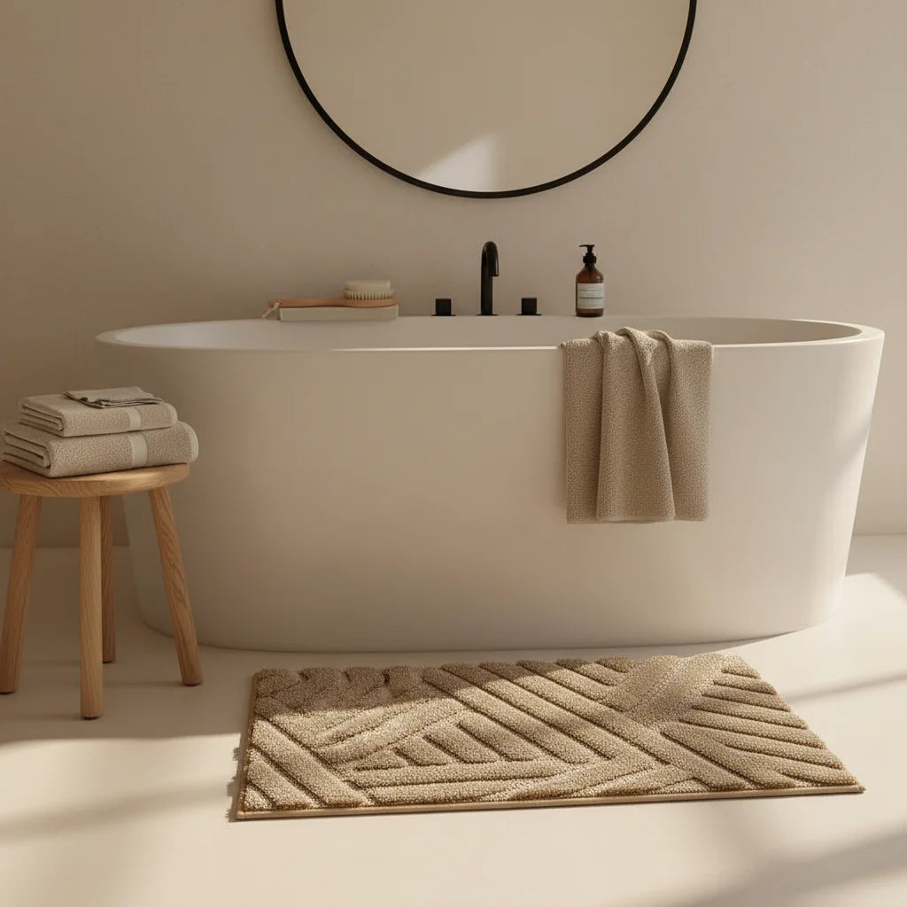 Grand Tapis de Bain Design Gris Perle