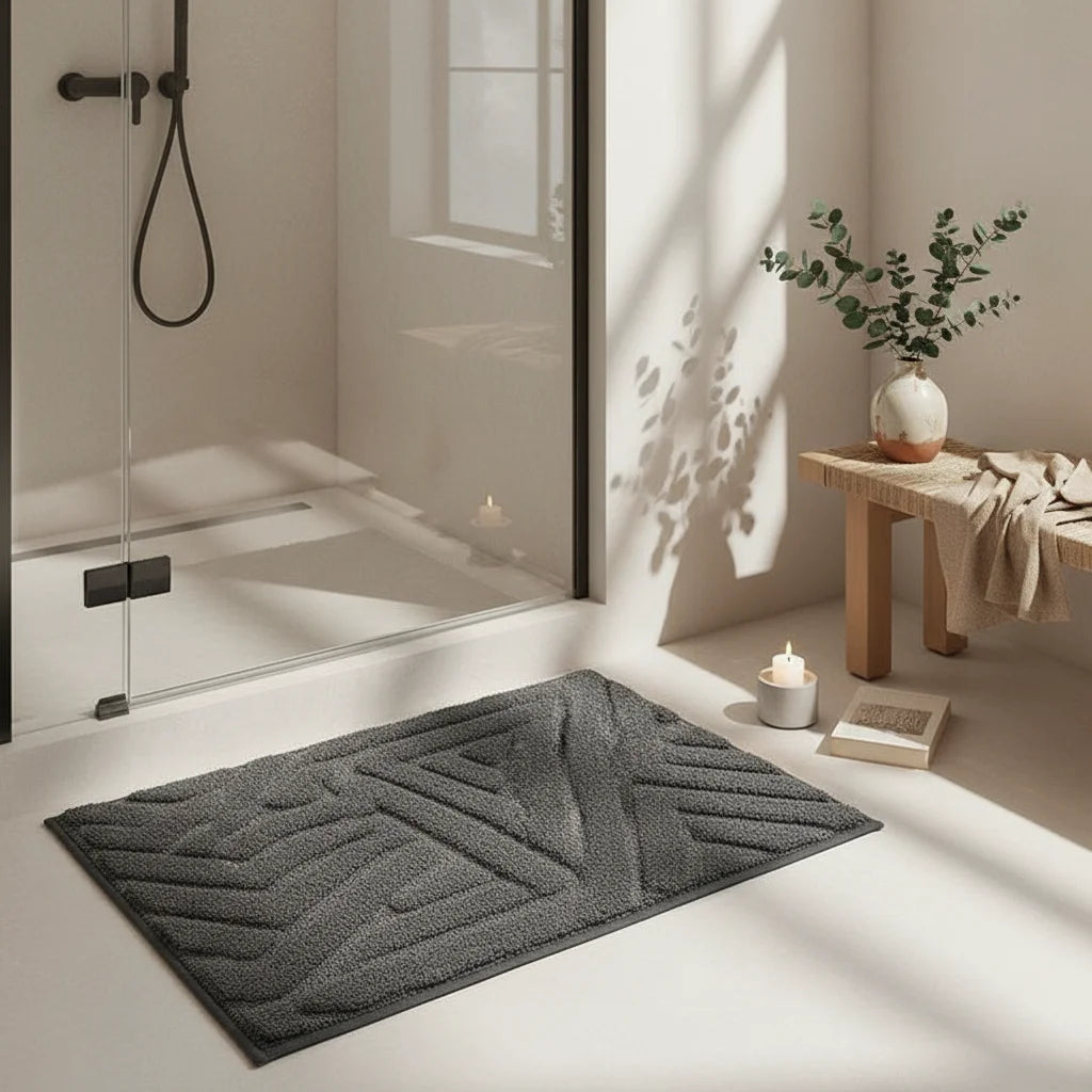 Grand Tapis de Bain Design Gris Anthracite