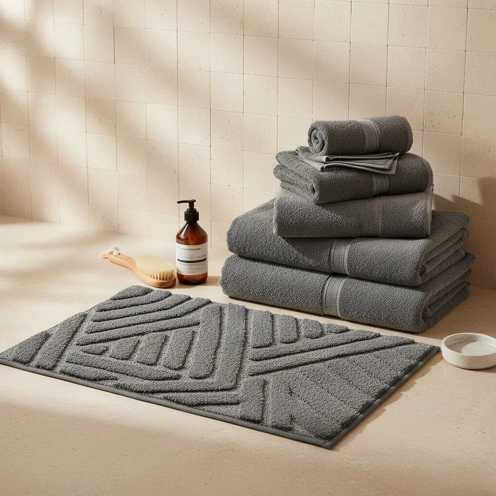 Grand Tapis de Bain Design Gris Anthracite