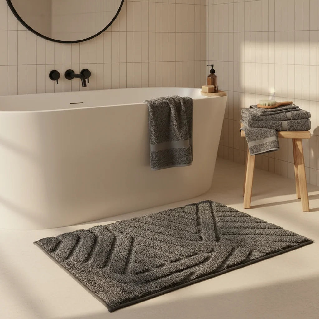 Grand Tapis de Bain Design Gris Anthracite