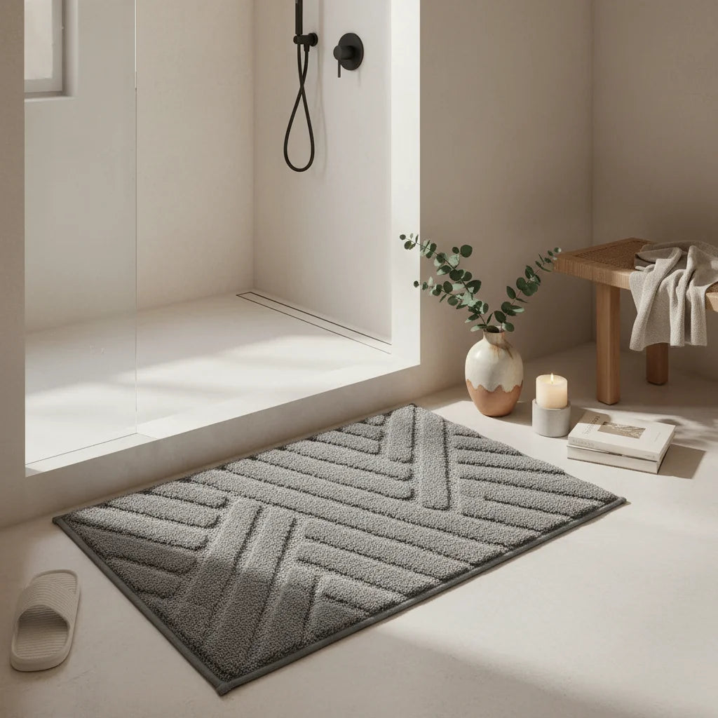 Grand Tapis de Bain Design Gris Anthracite