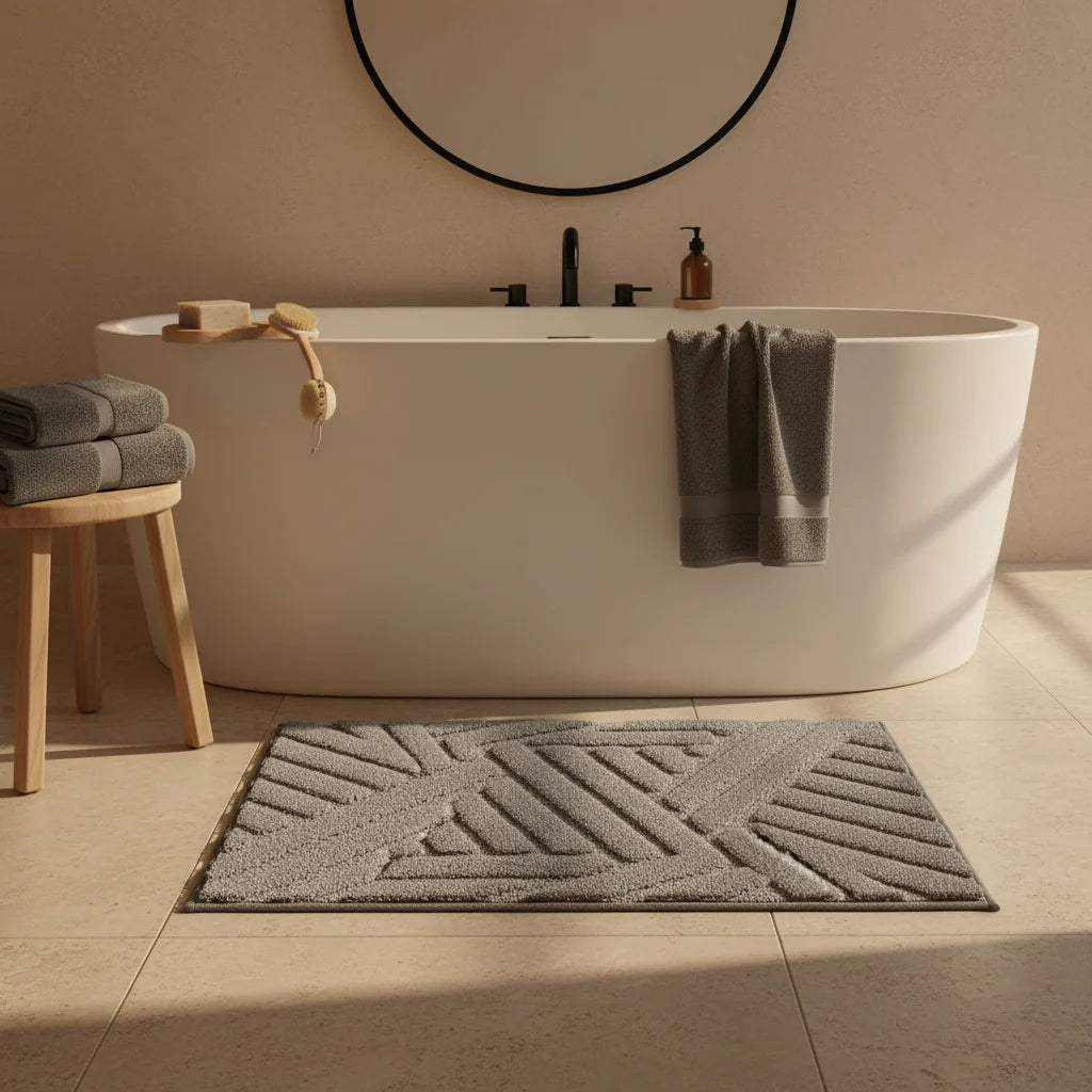 Grand Tapis de Bain Design Gris Anthracite
