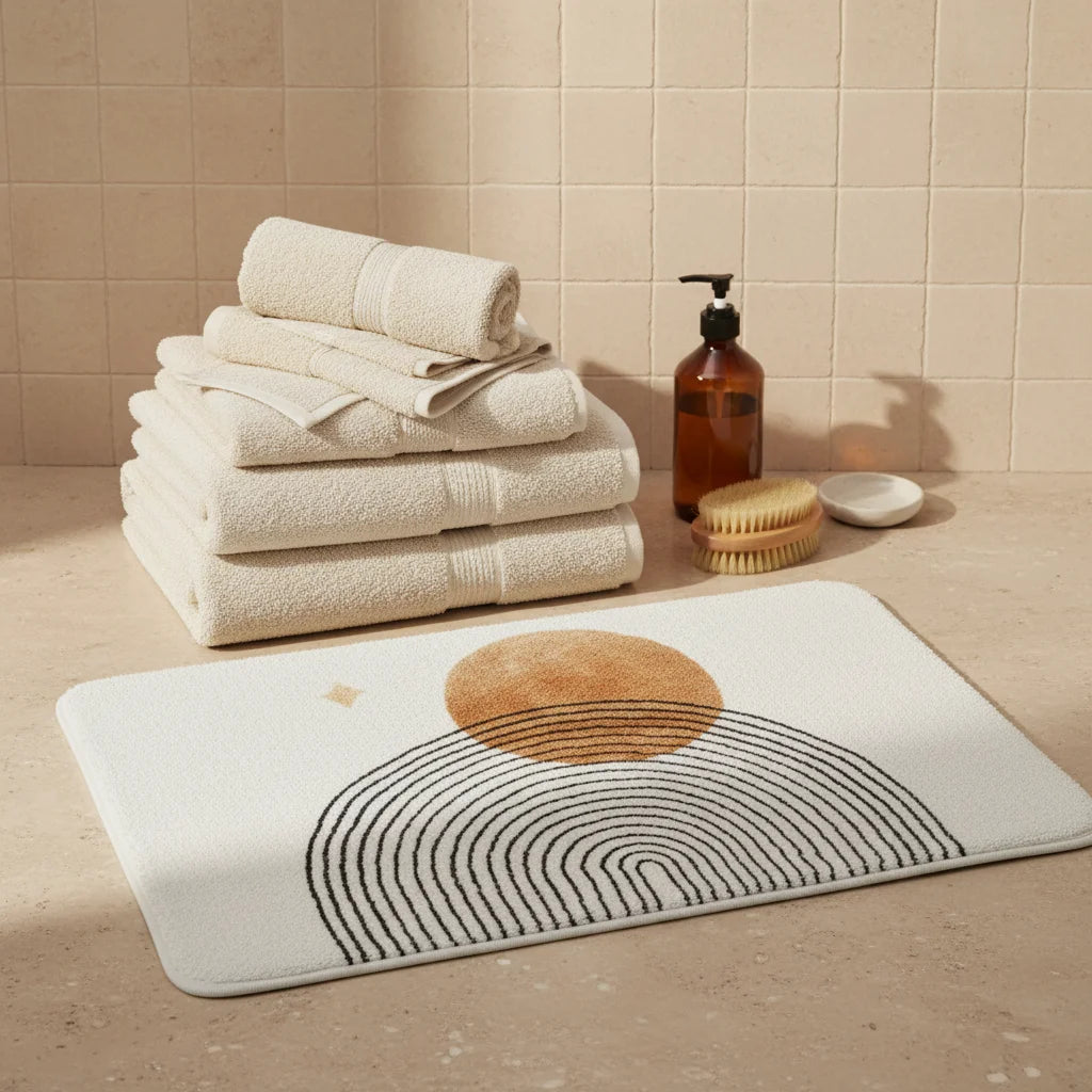 Tapis De Bain En Diatomite - Absorption Rapide, Antidérapant, Séchage Rapide - 45x70 Cm - Marron