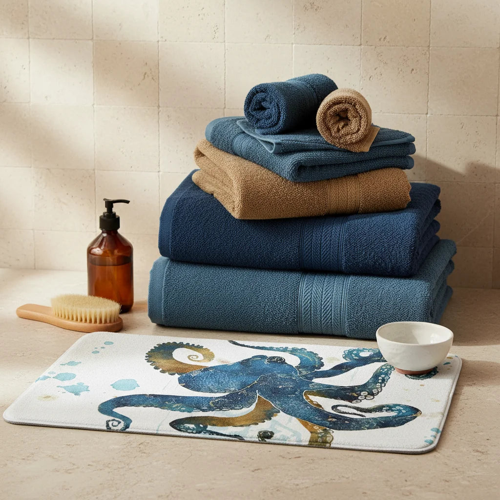 Petit Tapis de Bain Fantaisie Pieuvre Blanche