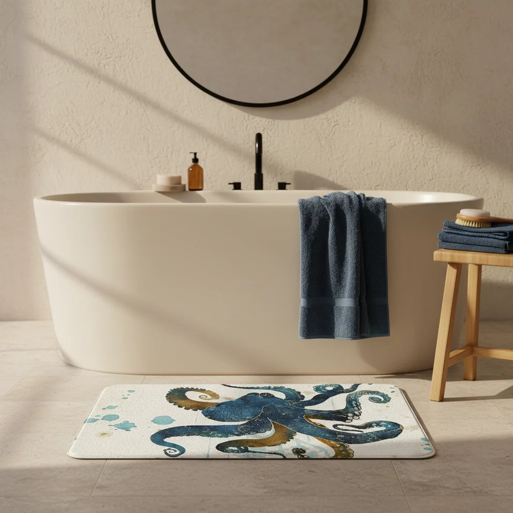 Petit Tapis de Bain Fantaisie Pieuvre Blanche