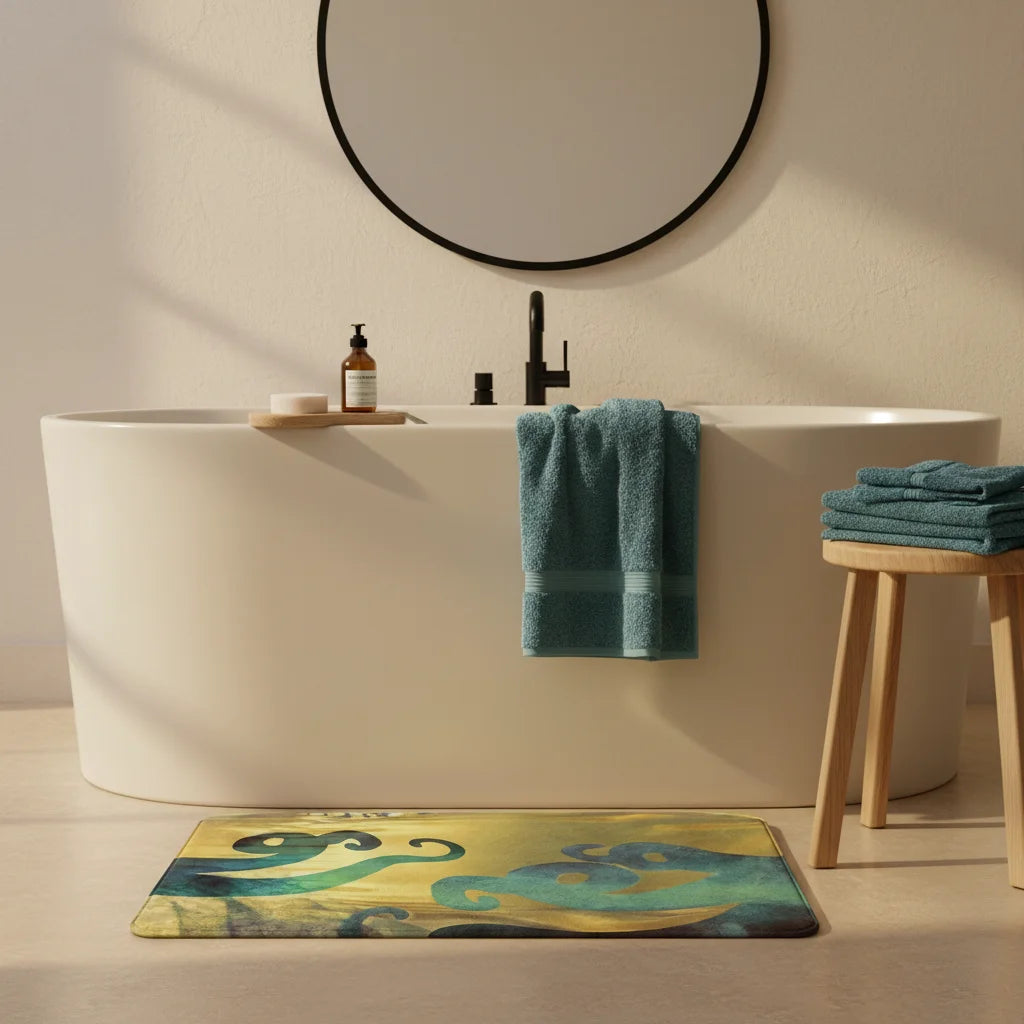 Petit Tapis de Bain Fantaisie Pieuvre Doré