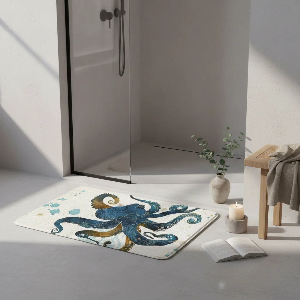 Petit Tapis de Bain Fantaisie Pieuvre Blanche