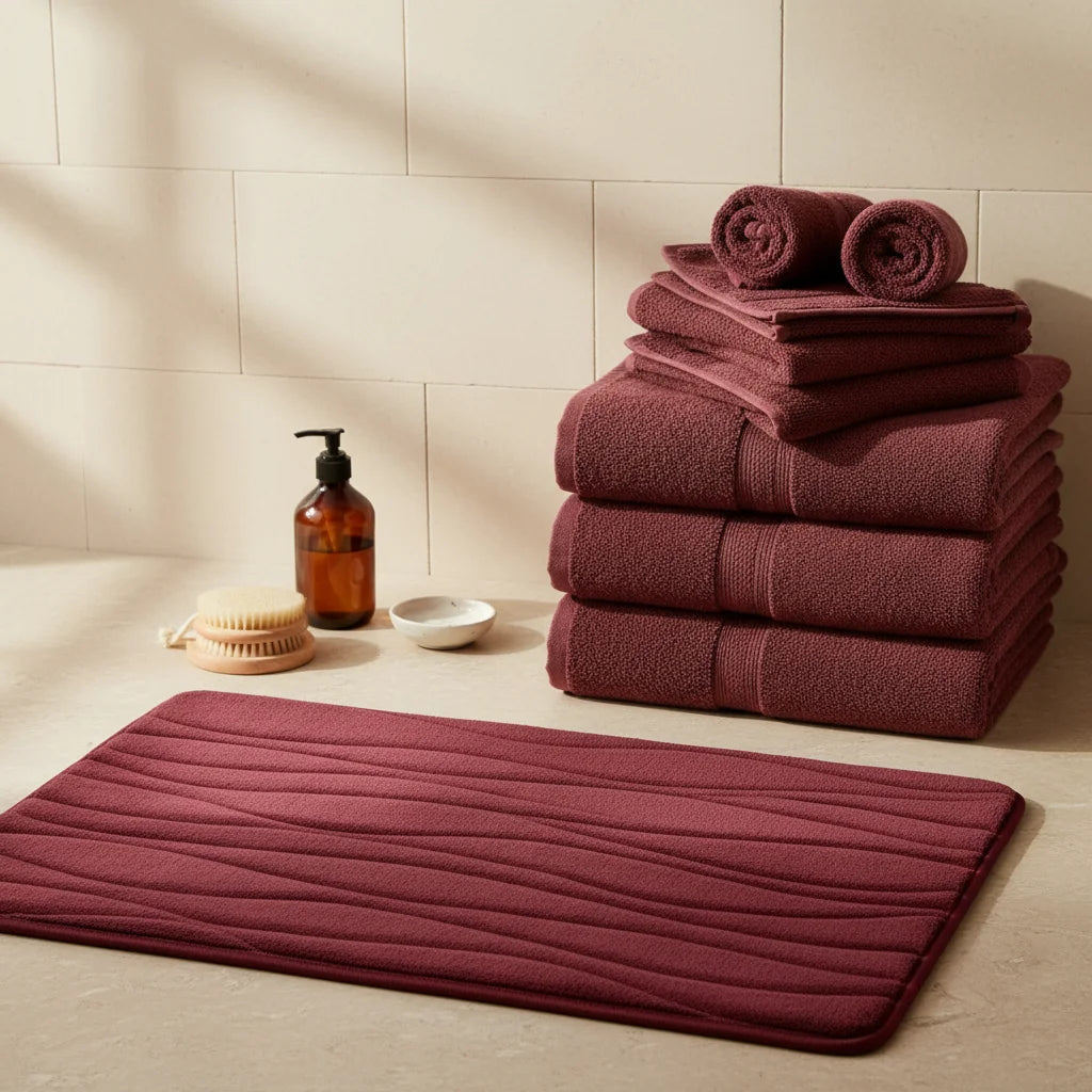 Petit Tapis De Bain Bordeaux Velours