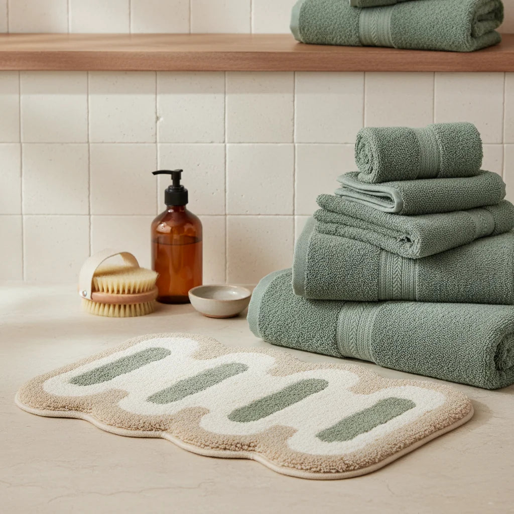 Petit Tapis Salle de Bain de Forme Originale Nuage Sauge