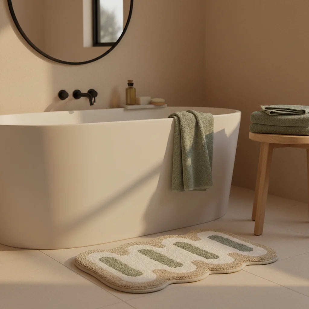 Petit Tapis Salle de Bain de Forme Originale Nuage Sauge