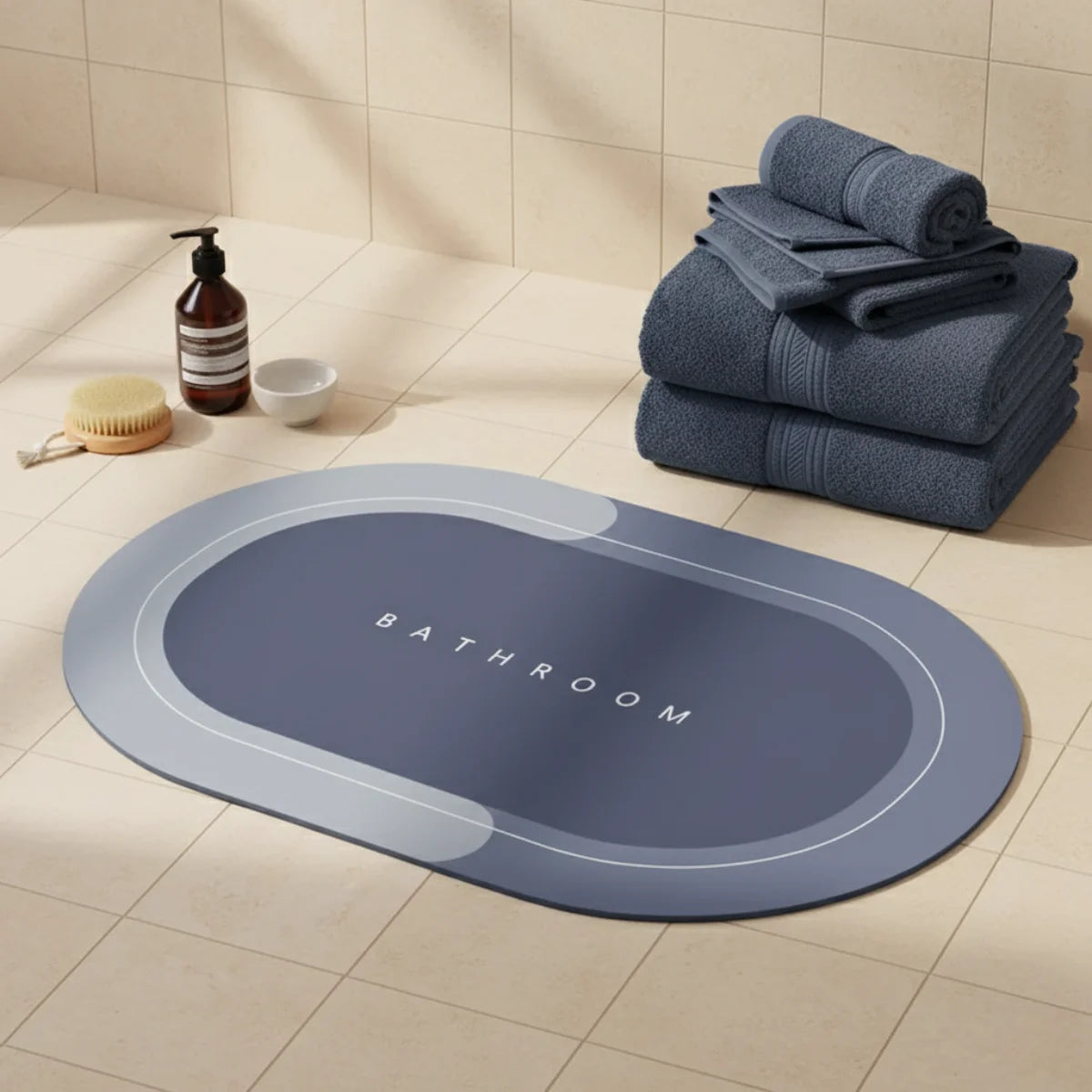SlipSheild - Tapis Salle de Bain Bleu Bicolore