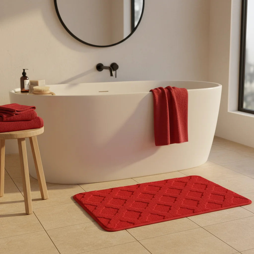 Tapis Absorbant Microfibre Salle De Bain Rouge Vif