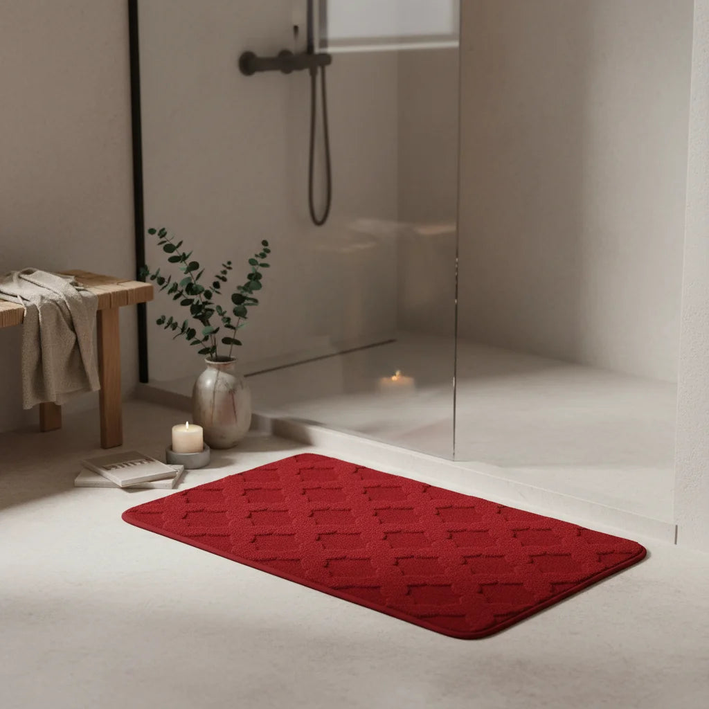 Tapis Absorbant Microfibre Salle De Bain Bordeaux Profond