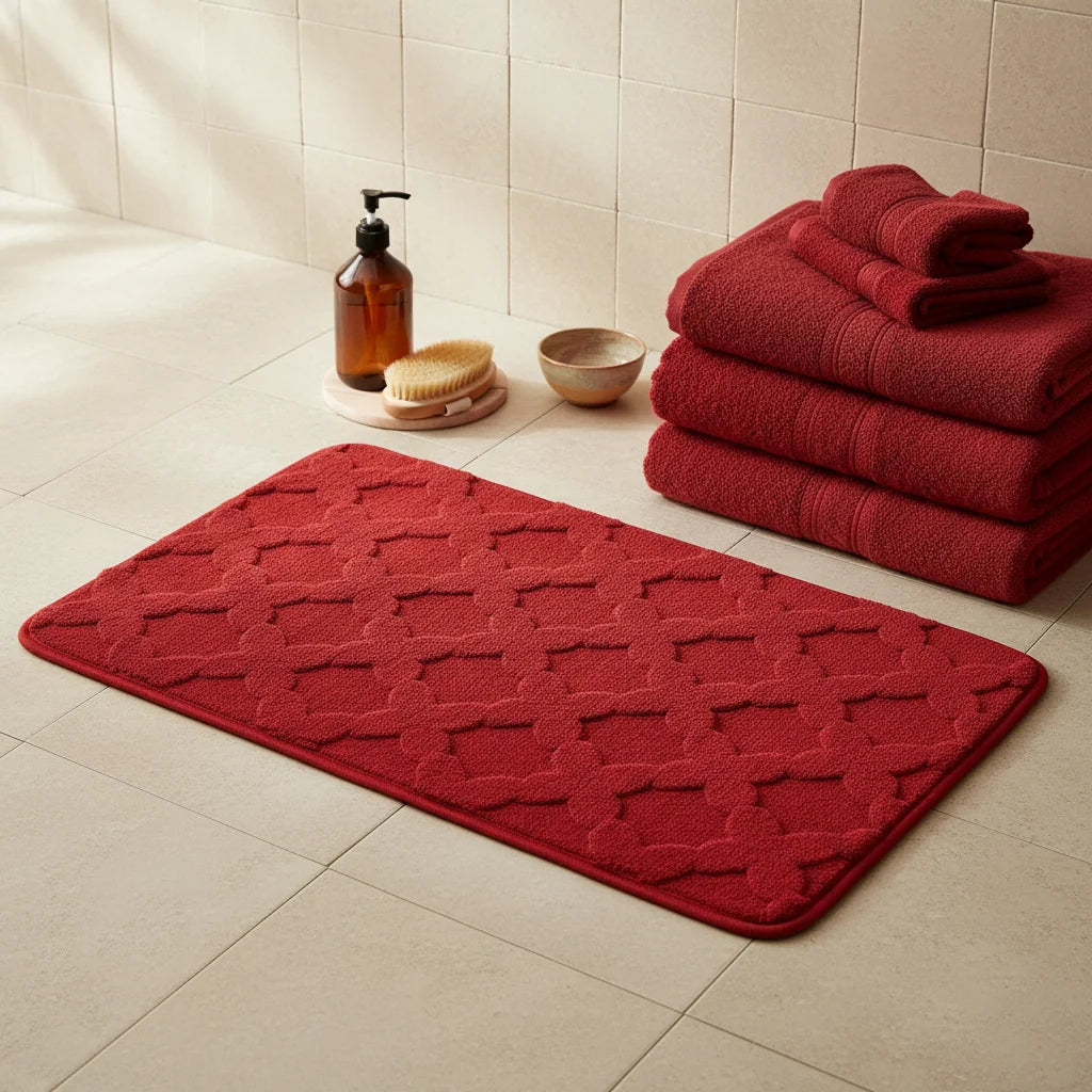 Tapis Absorbant Microfibre Salle De Bain Bordeaux Profond