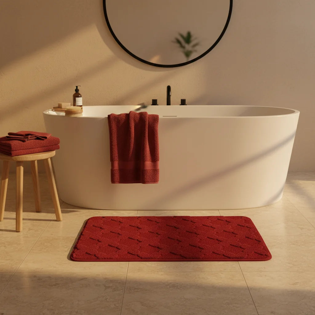 Tapis Absorbant Microfibre Salle De Bain Bordeaux Profond