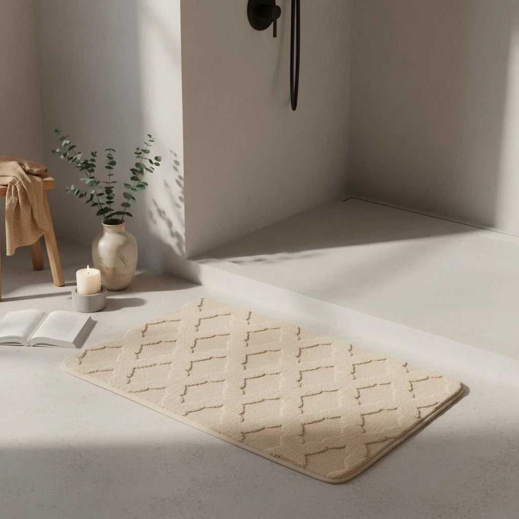 Tapis Absorbant Microfibre Salle De Bain Écru Clair