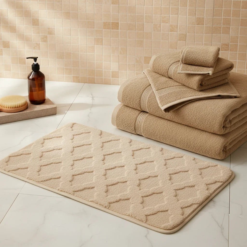 Tapis Absorbant Microfibre Salle De Bain Écru Clair