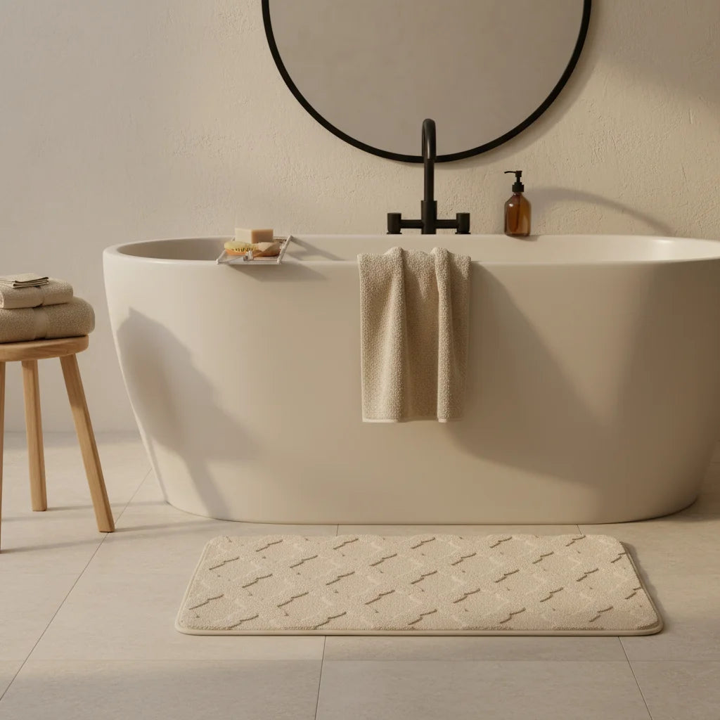 Tapis Absorbant Microfibre Salle De Bain Écru Clair