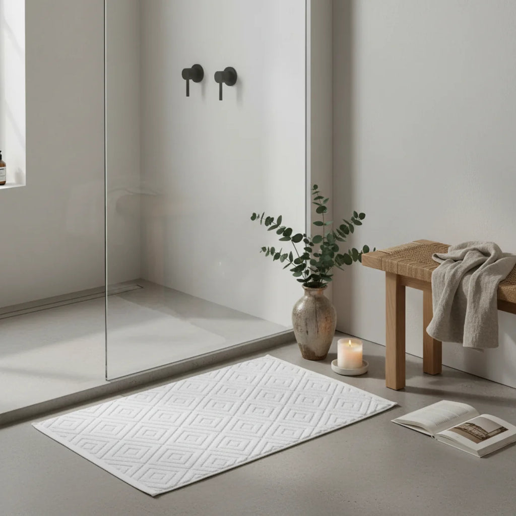 Tapis Absorbant Salle De Bain 100% Coton Blanc Neige