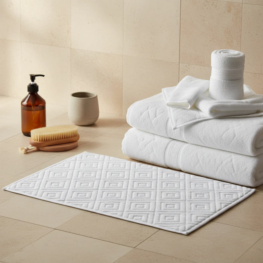 Tapis Absorbant Salle De Bain 100% Coton Blanc Neige