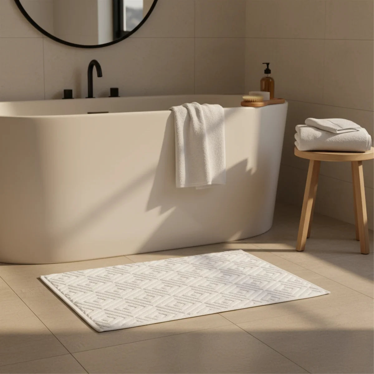 Tapis Absorbant Salle De Bain 100% Coton Blanc Neige