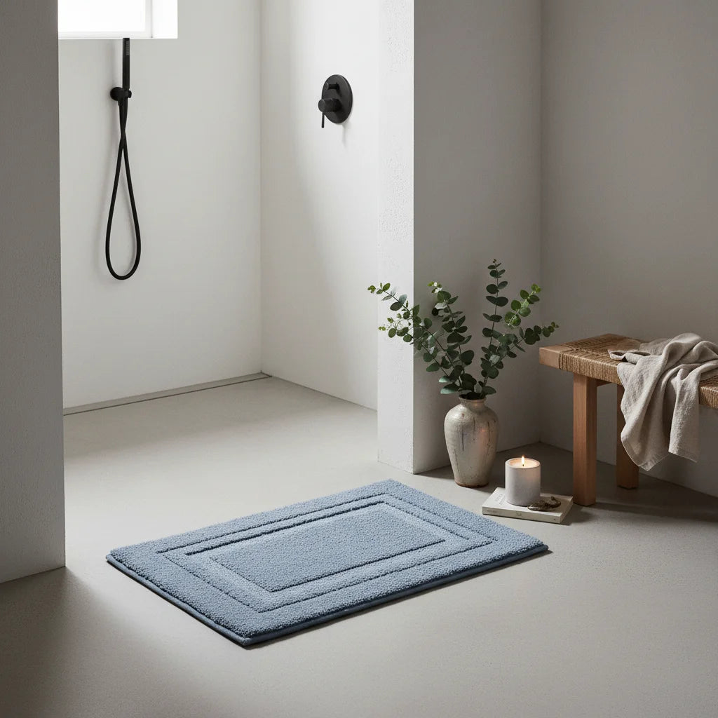 Tapis Absorbant Salle de Bain Bleu Acier