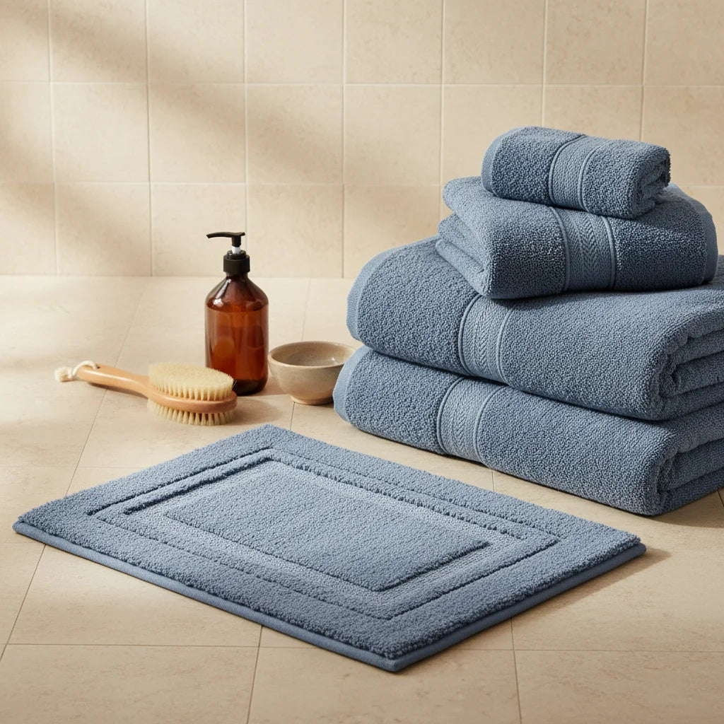 Tapis Absorbant Salle de Bain Bleu Acier