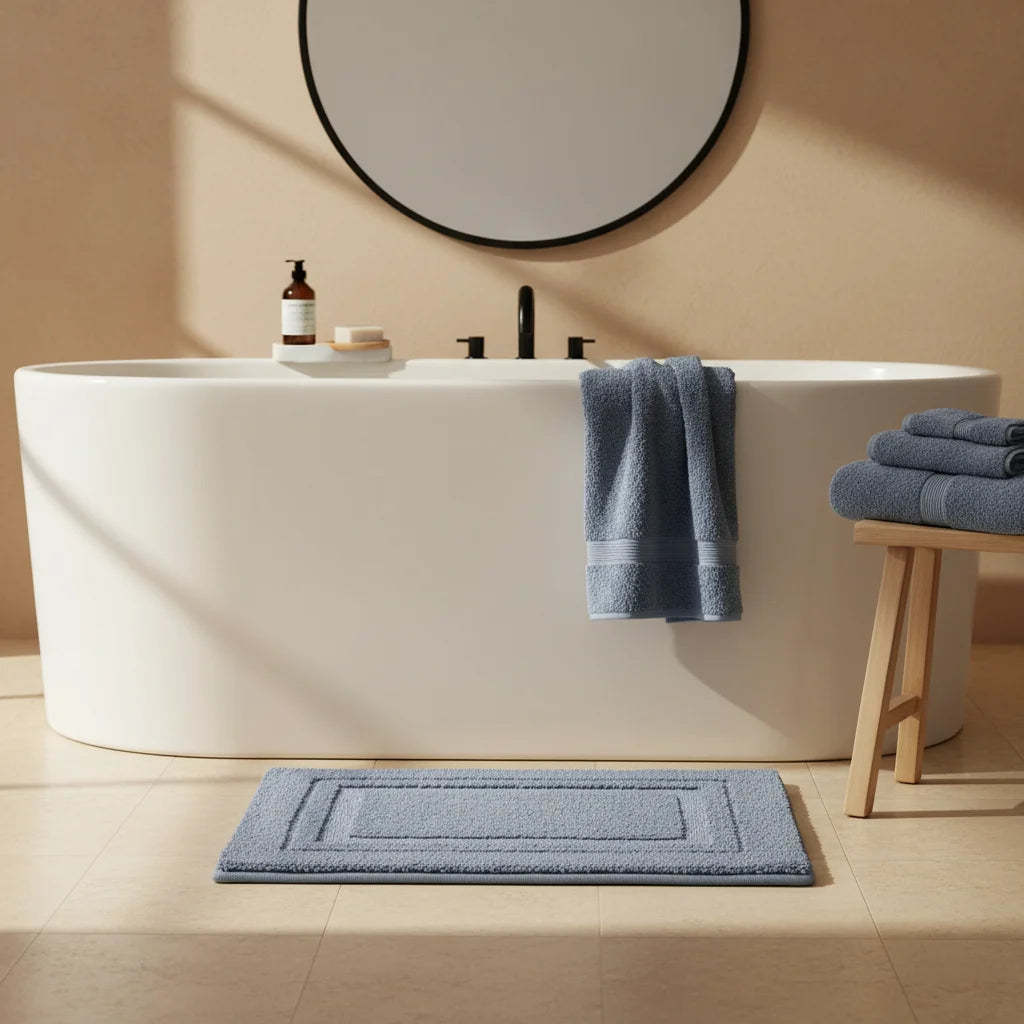 Tapis Absorbant Salle de Bain Bleu Acier