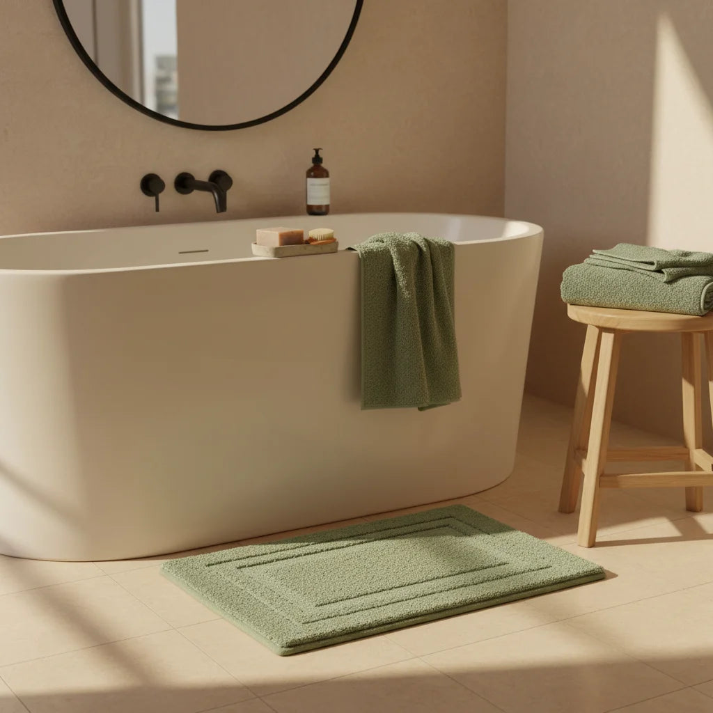 Tapis Absorbant Salle de Bain Vert Sauge