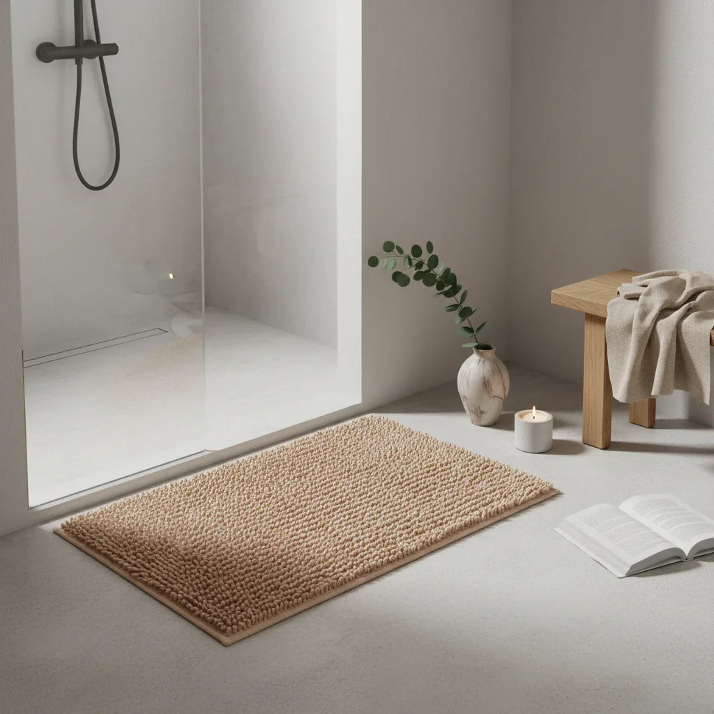 Tapis Chenille Salle de Bain Beige